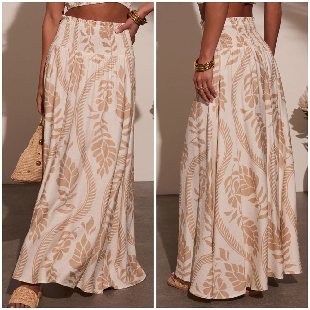 ☀️ VICI Collection Coastal Views Tropical Maxi Skirt Cream Beige Neutral Floral